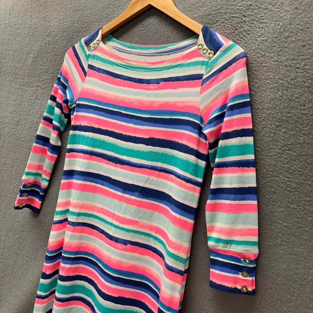 Lilly Pulitzer Sophie Dress Womens XXS UPF‎ 50+ Pink Blue Coastal Stripe Shift